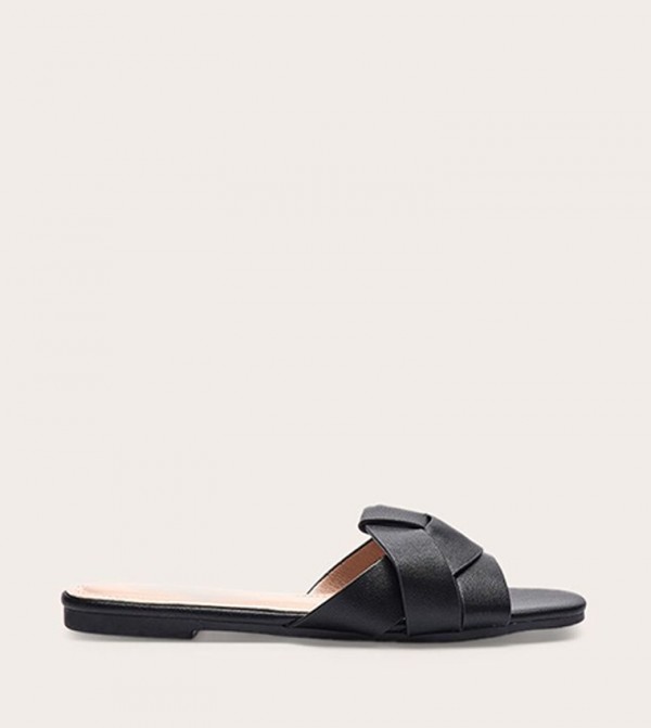 Faux Leather Cross Strap Flat Sandals