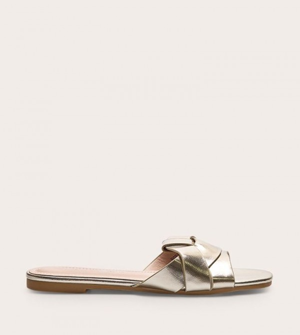Gold Faux Leather Cross Over Flat Sandals