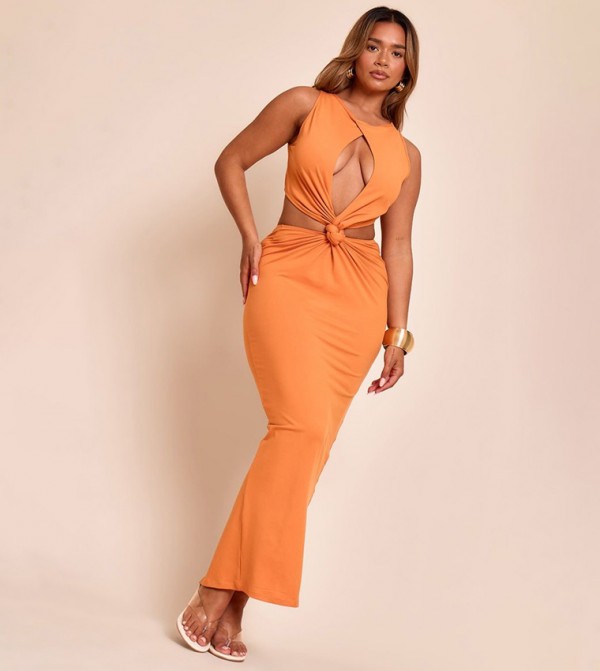 Curve Sculpt Boat Neck Knot Front Maxi Dress