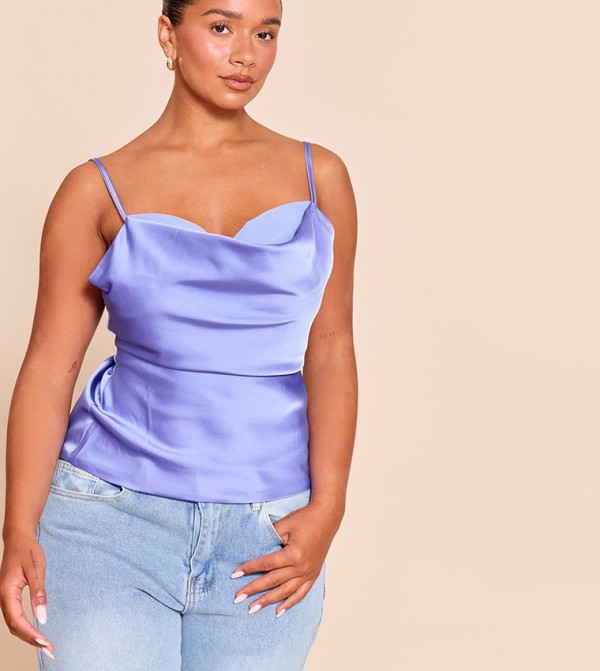 Shape Satin Cowl Neck Chiffon Insert Top