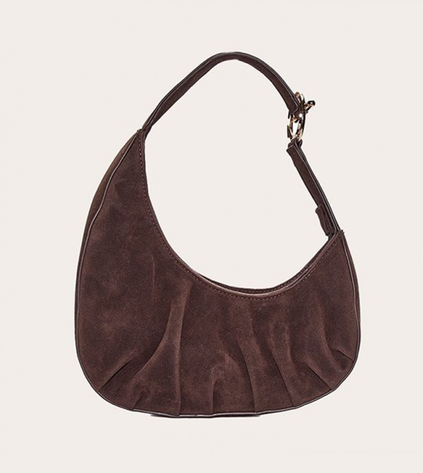 Faux Suede T-Bar Asymmetric Shoulder Bag