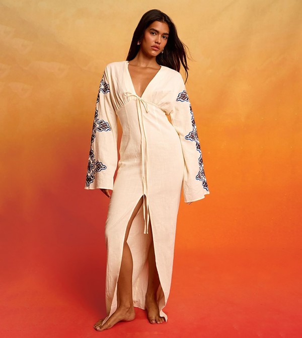 Embroidered Halterneck Detail Maxi Dress