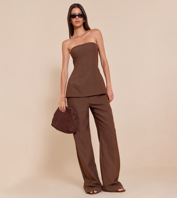 Solid Strapless Flared Jumpsuit