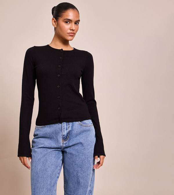 Button Through Fine Knit Cardigan