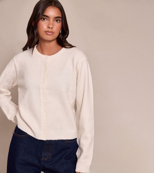 Knitted Crew Neck Cardigan