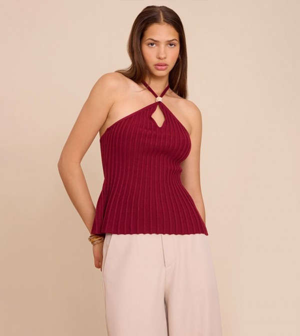 Halterneck Bead Detail Knit Top
