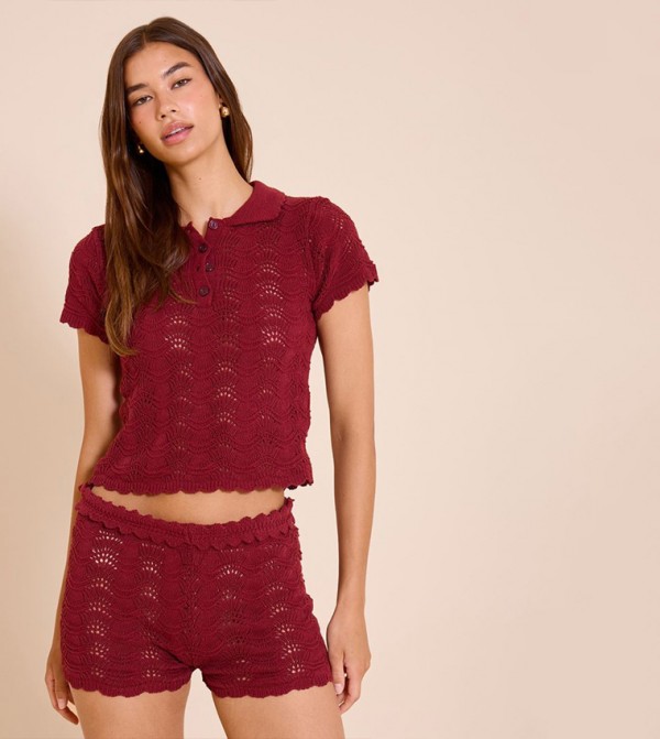 Waistband Detail Crochet Mini Shorts