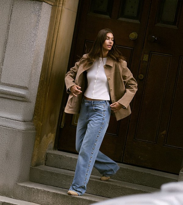 Studded High Waist Straight Fit Jeans