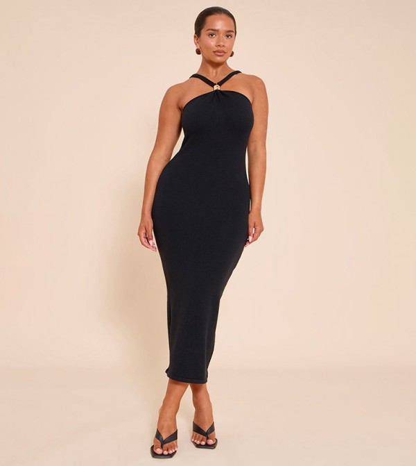 Shape Knitted Gold Trim Cross Front Maxi Dress