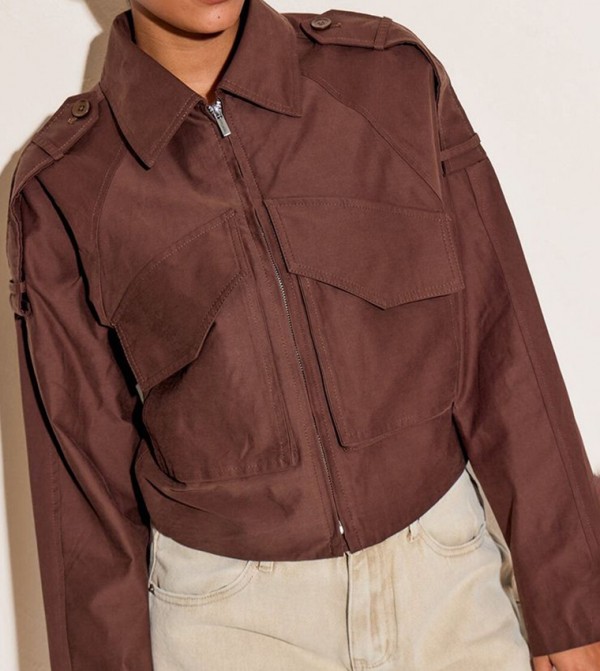 Trench Detail Cropped Zip-Through Jacket