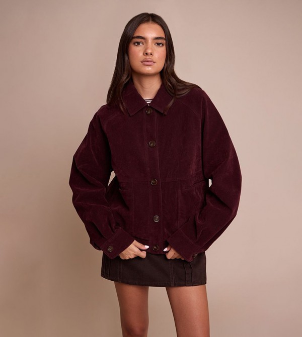 Zip-Through Oversized Faux Suede Jacket