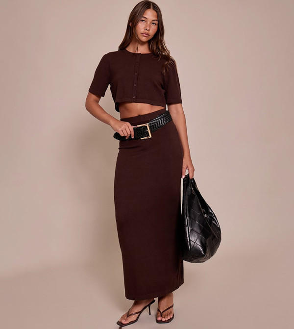 High Waist Fine Knit Maxi Skirt