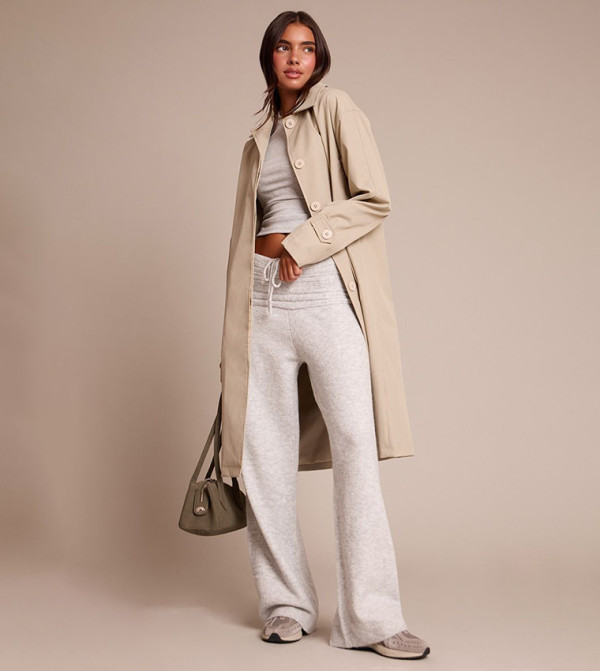 بنطلون محبوك ناعم بخصر مطوي