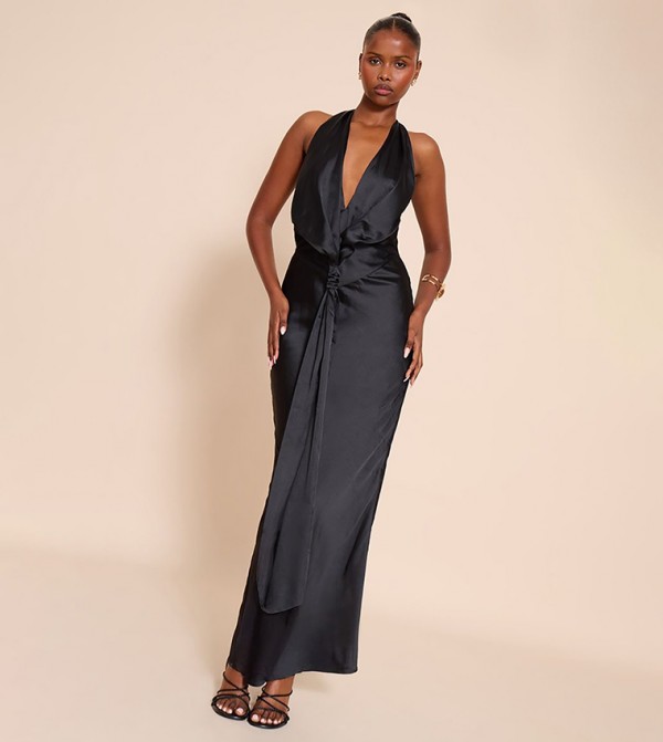 Satin Knot Detail Maxi Dress