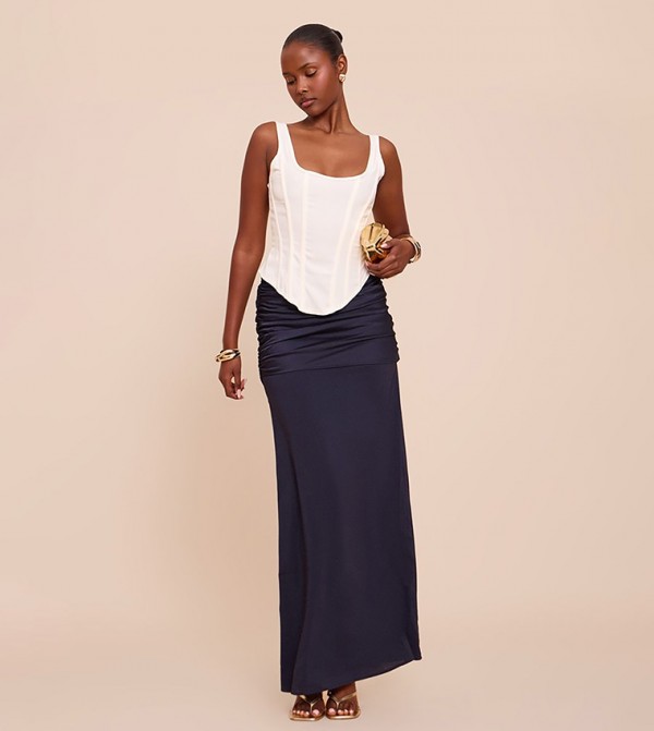 Satin Overlay Chiffon Maxi Skirt