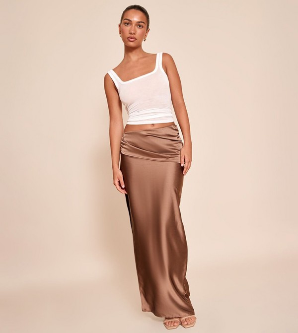 Solid High Waist Satin Maxi Skirt