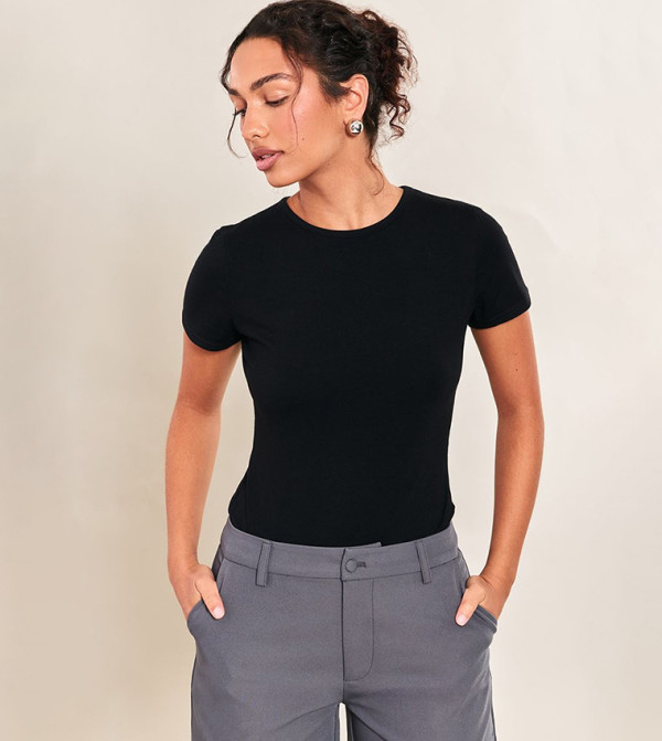 Cotton Crew Neck Short Sleeves Bodysuit Top