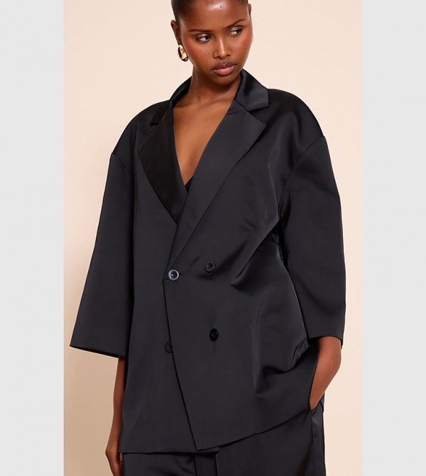 Satin 3/4 Sleeves Oversized Blazer