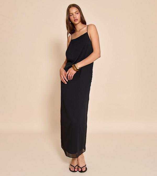 Solid Cami Trim Detail Maxi Dress
