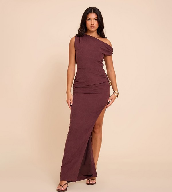 Textured Asymmetric Bodycon Maxi Dress