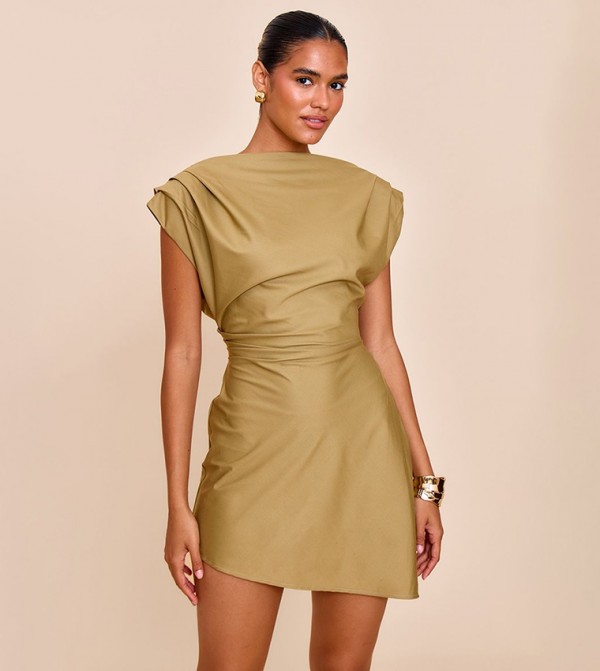 Solid Cinched Waist Mini Dress