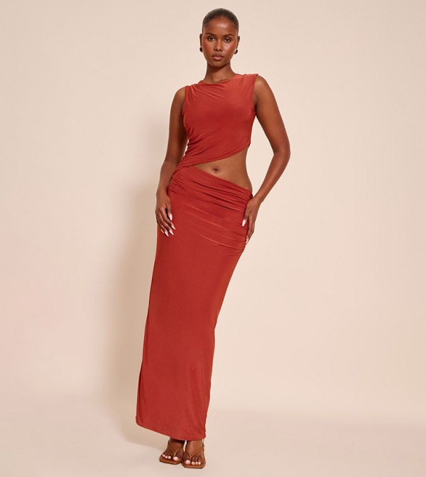Double Layer Slinky Cut-Out Maxi Dress