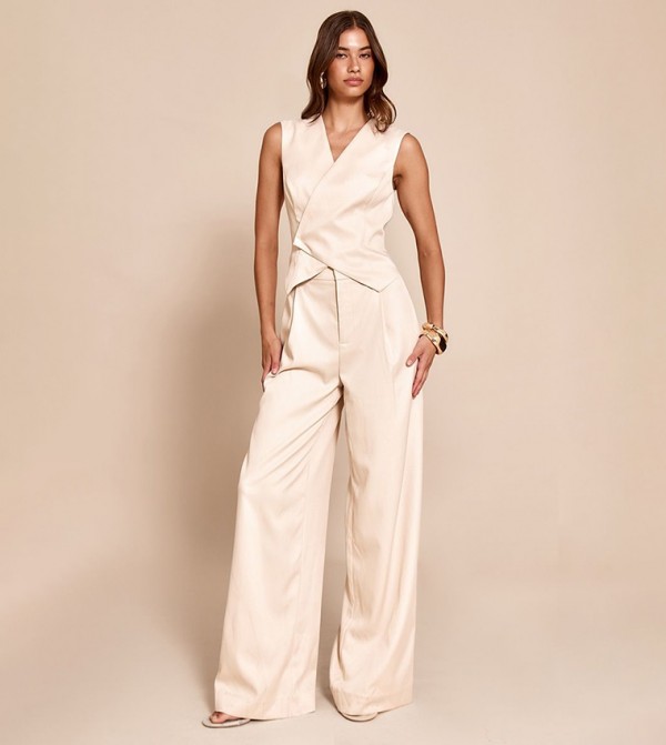 Woven Tailored Asymmetric Waistcoat Jumpsuit