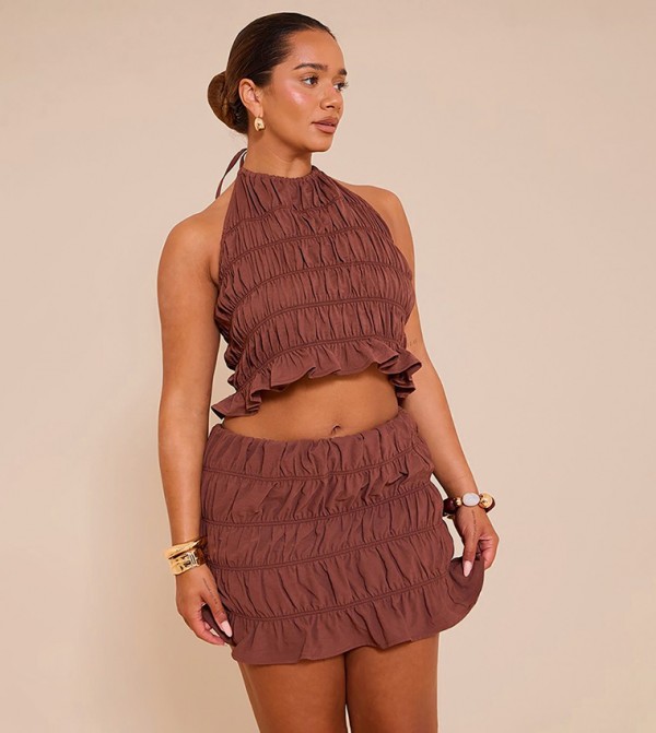 Shape Hammered Satin Ruched Halterneck Top