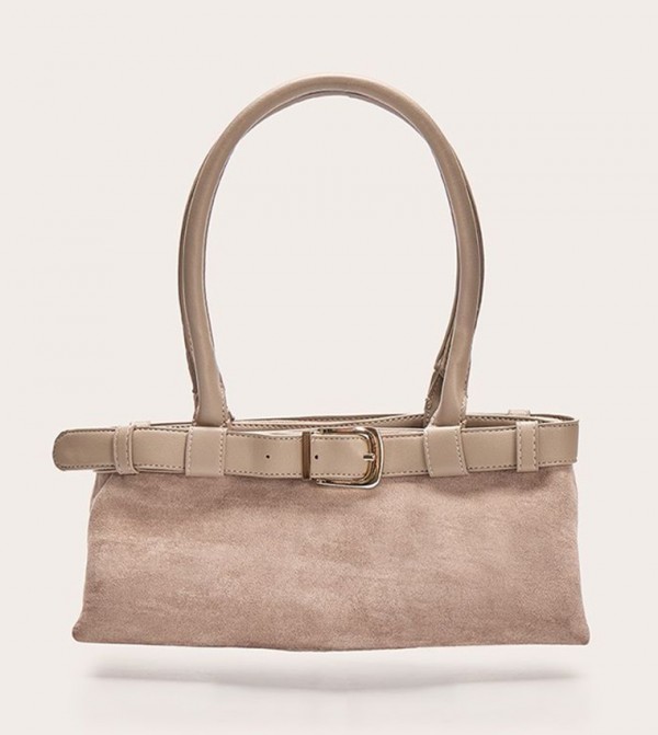 Suede Belted PU Elongated Shoulder Bag