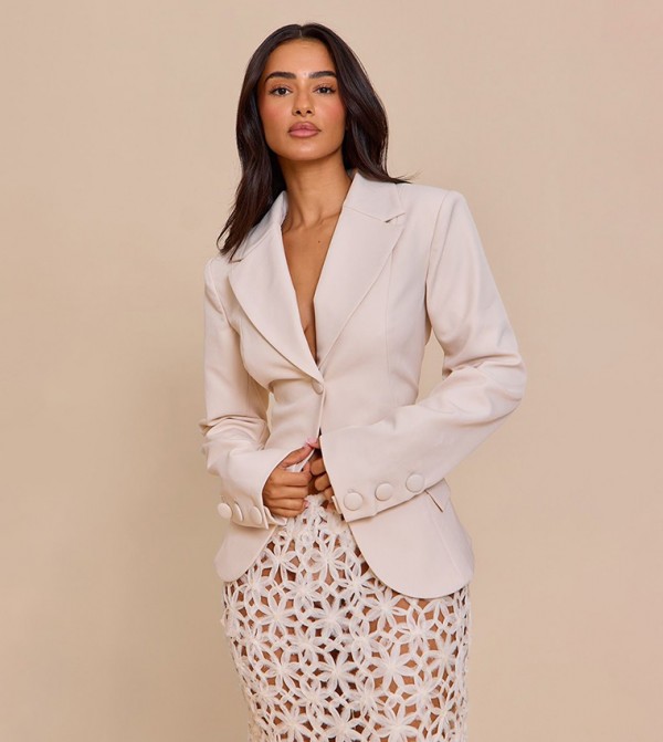 Petite Beige Structured Fitted Blazer