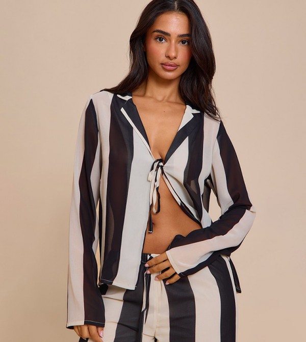 Petite Stripe Tie Front Shirt