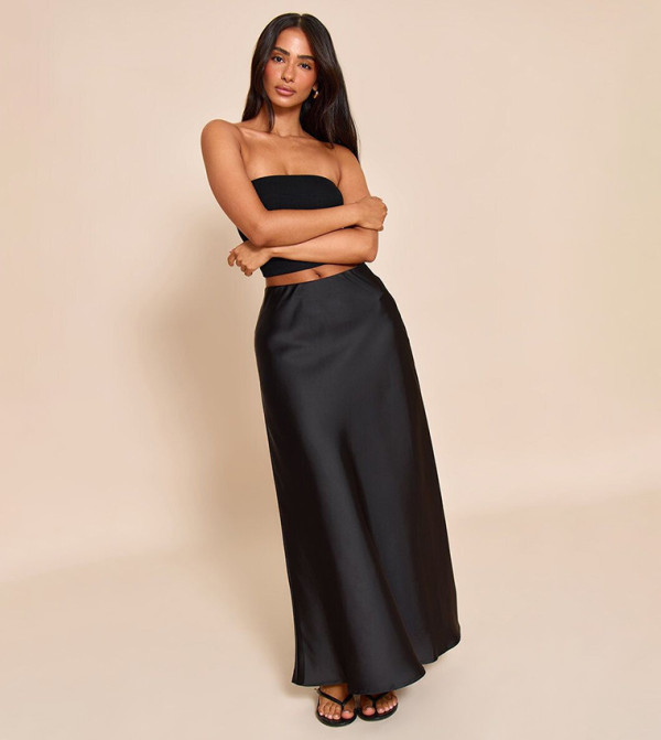 Petite Satin Flowy Maxi Skirt