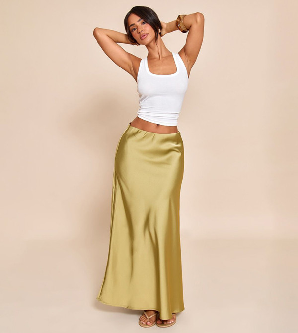 Petite Satin Flowy Maxi Skirt