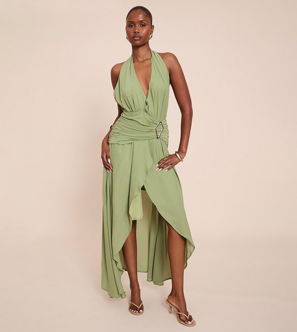 Chiffon Plunge Trim Detail Maxi Dress