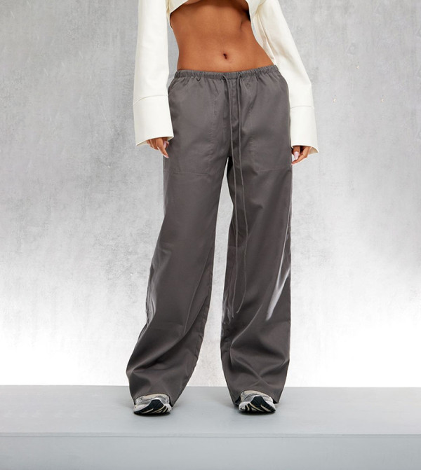 Woven Drawstring Low Rise Relaxed Fit Trousers