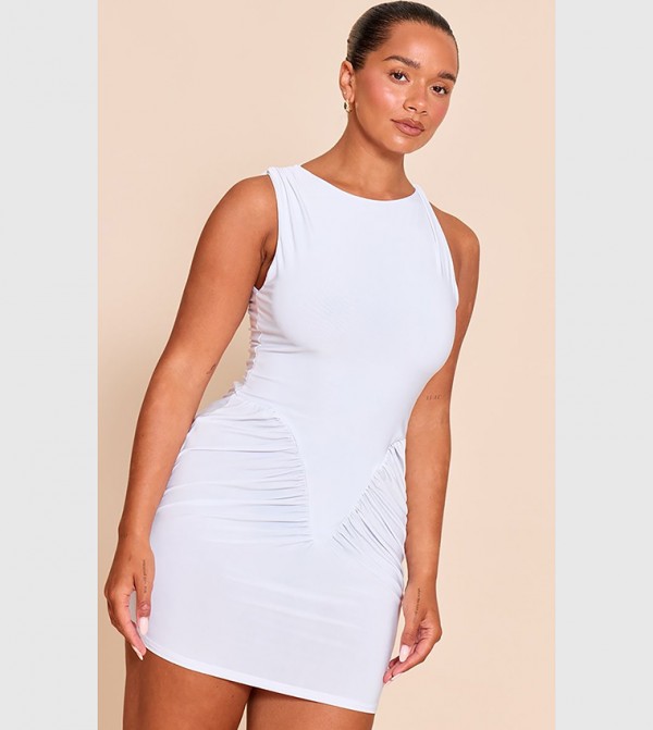 Shape Sleeveless Ruched V Waist Mini Dress