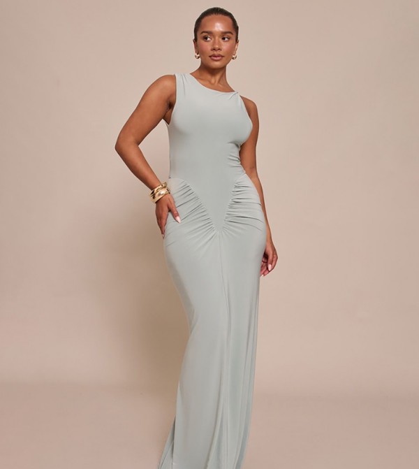 Shape Sleeveless Ruched V Waist Maxi Dress