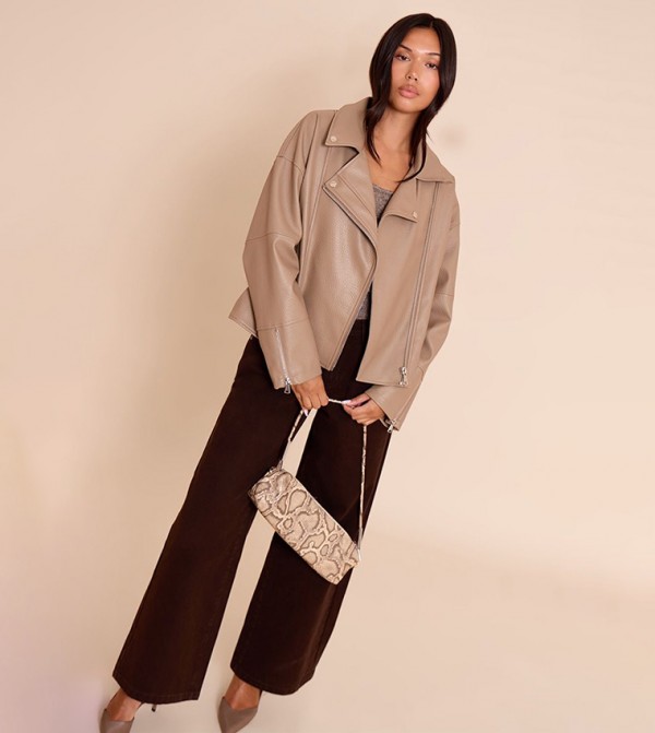 Faux Leather Oversized Biker Jacket