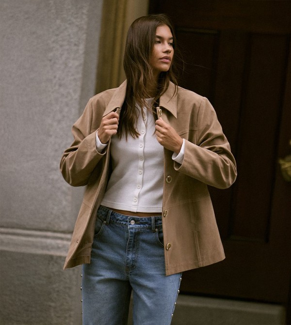 Sand Suede Button Detail Jacket