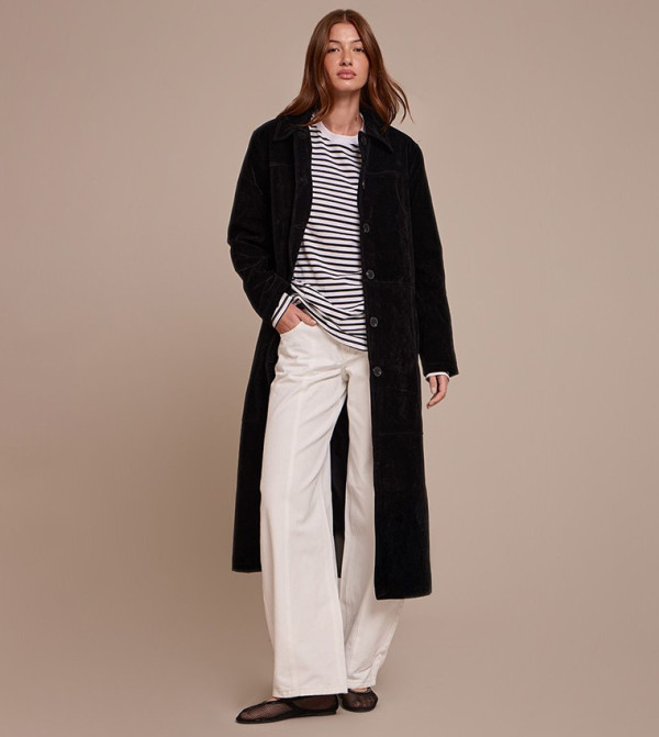 Suede Longline Button Coat