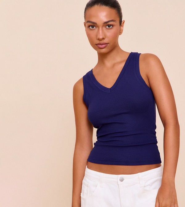 Soft Ribbed V-Neck Sleeveless Top