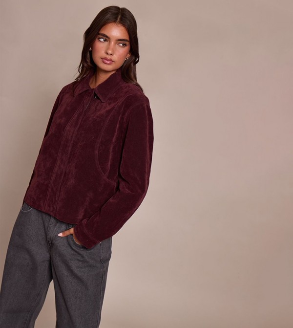 Faux Suede Concealed Placket Bomber Jacket