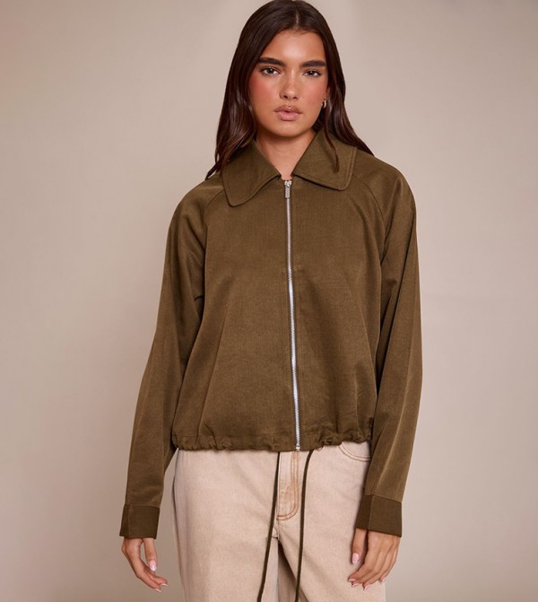 Utility Style Draw Cord Bomber Jacket