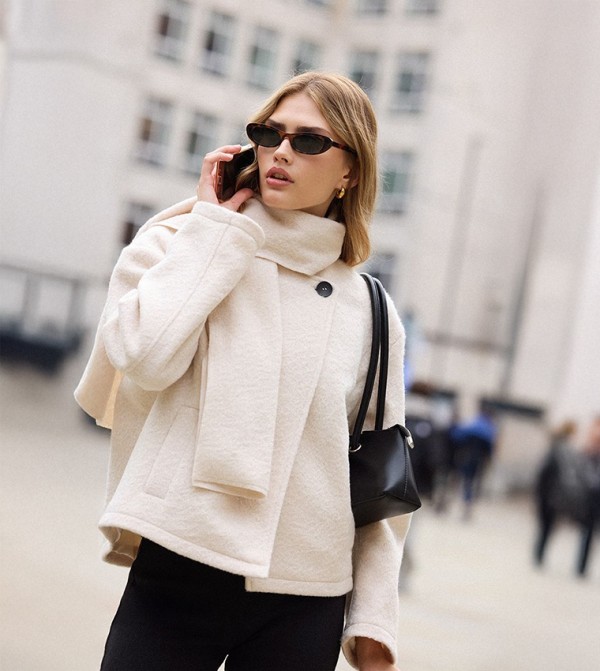 Solid Boucle Scarf Coat