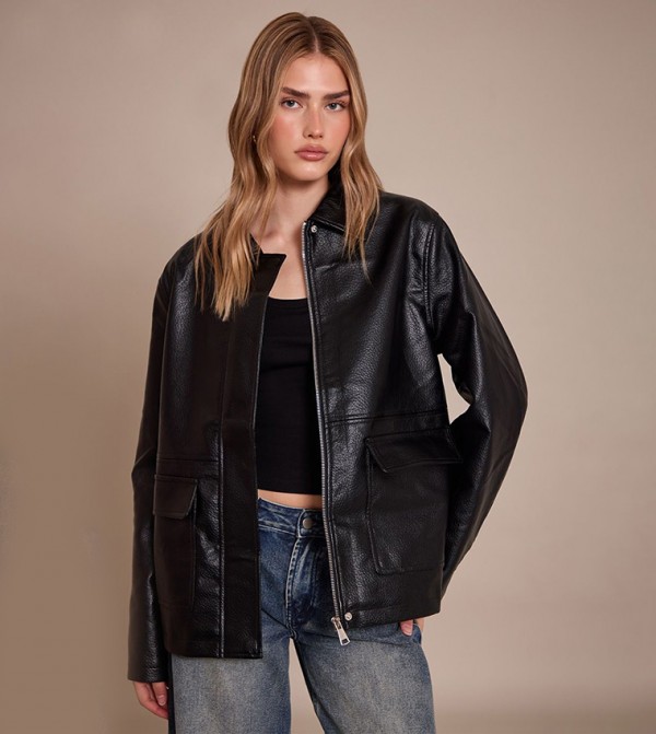 Faux Leather Oversized Jacket