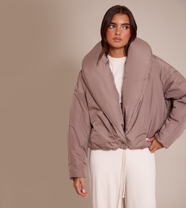 Exaggerated Collar Shell Puffer Jacket