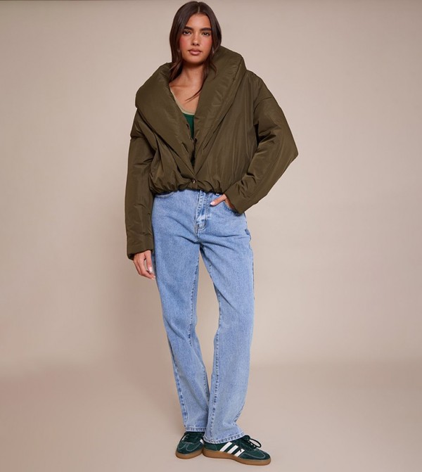 Exaggerated Collar Shell Puffer Jacket