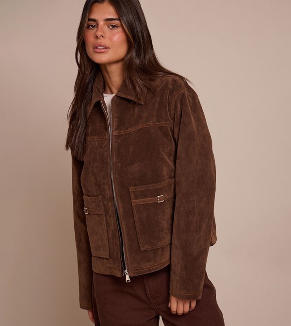 Pocket Detail Faux Suede Jacket