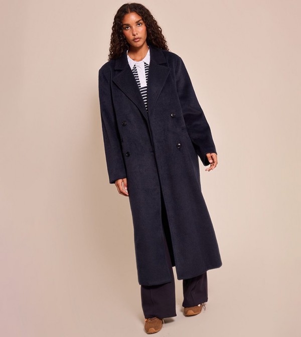 Structured Double Breasted Wool Look Maxi Coat