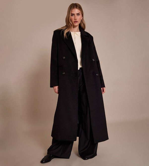 Structured Double Breasted Wool Look Maxi Coat